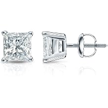 IGI Certified 1 to 5 Carat Princess Cut Lab Grown Diamond Stud Earrings for Women in 14k Gold or Platinum E-F Color, SI1-SI2 Clarity, cttw 4-Prong Setting Screw Back Square Studs by Diamond Wish