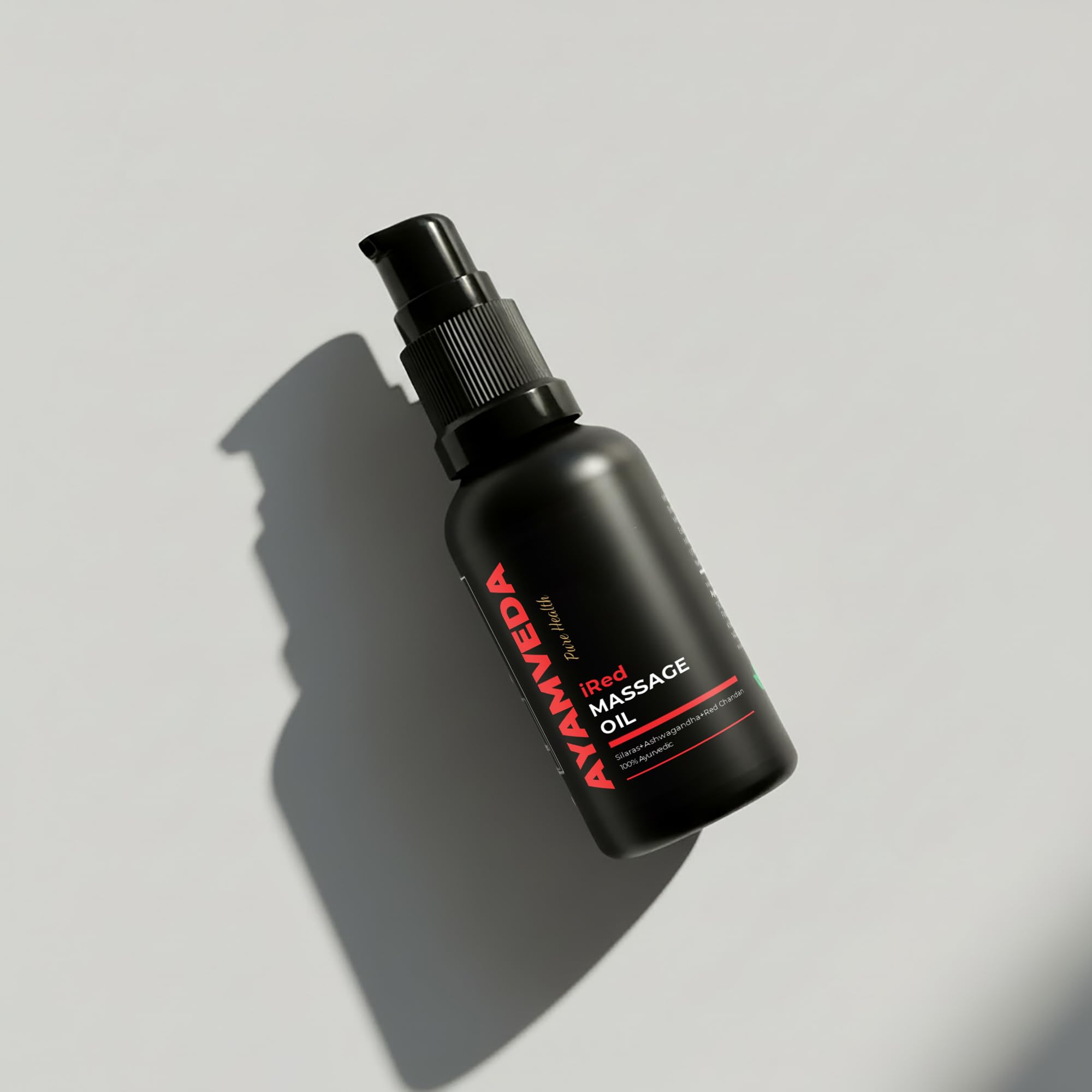 AyamVeda iRed Ayurvedic Massage Oil for Men with 60+ Herbs like Ashwagandha & Shilajit | 100% Natural | 30 ml Bottle