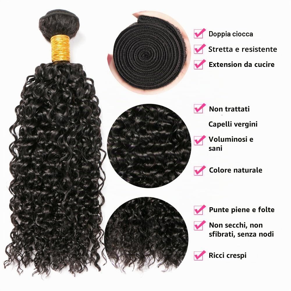 Capelli Brasiliani Vergini Kinky Curly 3 Trecce da 100% Capelli Umani Naturali 16 16 16 Pollici(40cm) 300g Totale Colore Nero Naturale 1B Morbidi e Senza Caduta