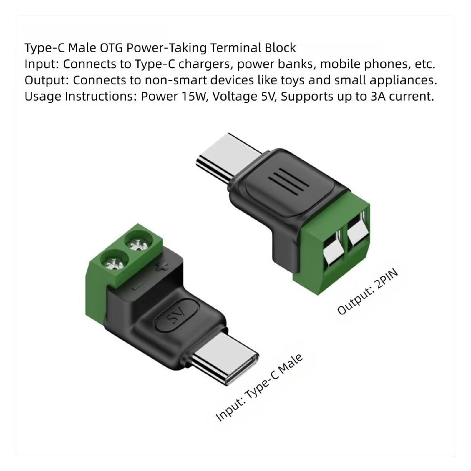 USB C/Micro na 2-pinowy zacisk śrubowy 5 V adapter bez lutowania do naprawy kabla do ładowania DIY