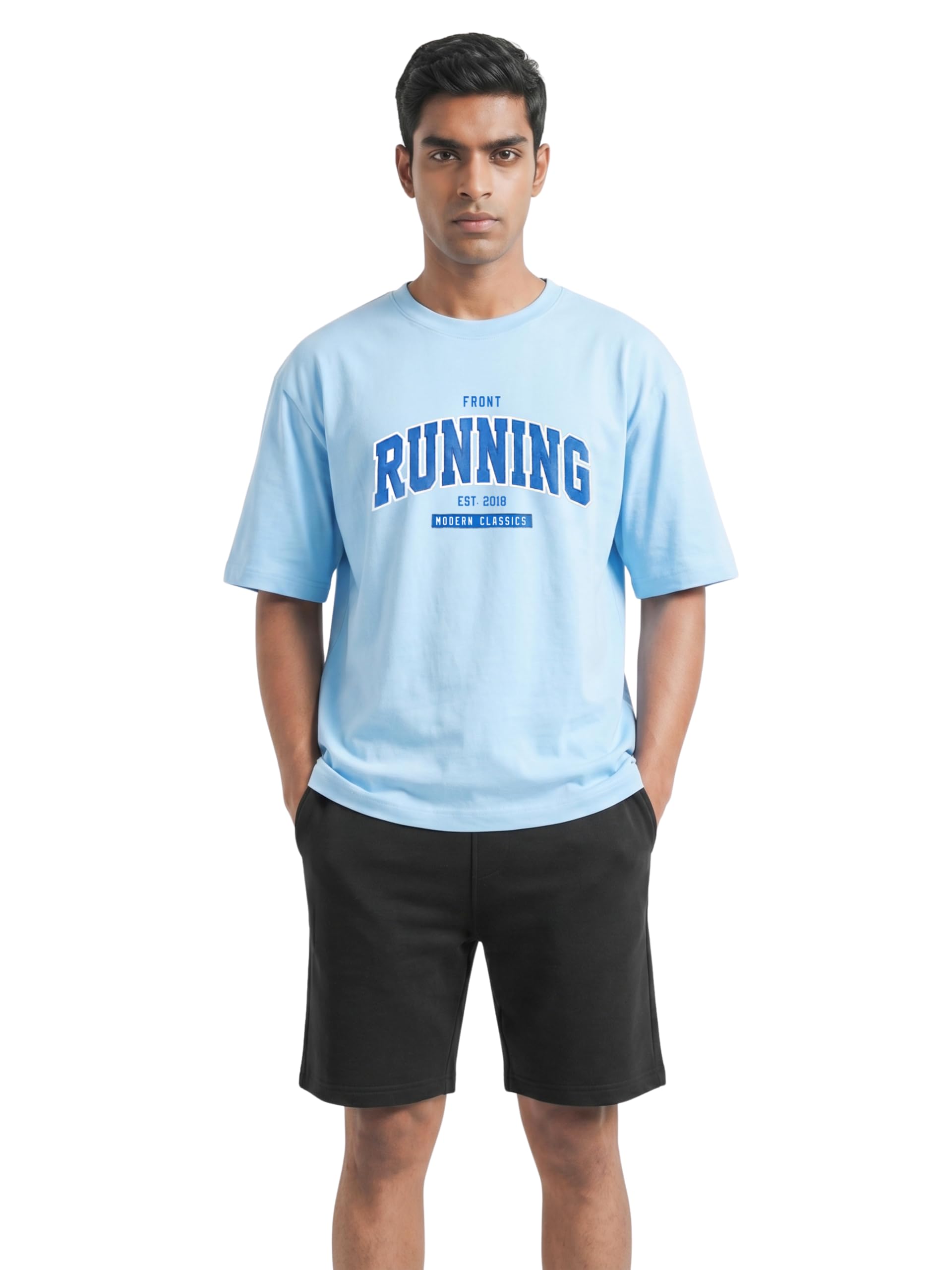 fflirtygo Men's AirEase Summer Coord Set | Running | 240 GSM Cotton Terry Oversized T-Shirt & Shorts | 2 Deep Pockets | S to 6XL | Light Blue, M-picture-35