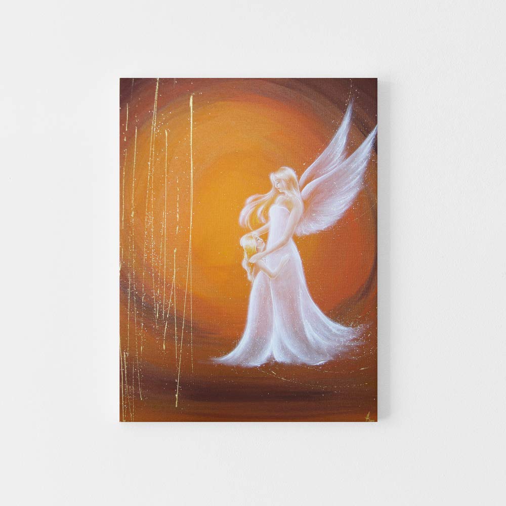 Henriettes-ART Anioł prezent na chrzest, prezent dla gości z okazji chrztu lub narodzin, obraz anioła stróża na płótnie (75 x 100 cm)