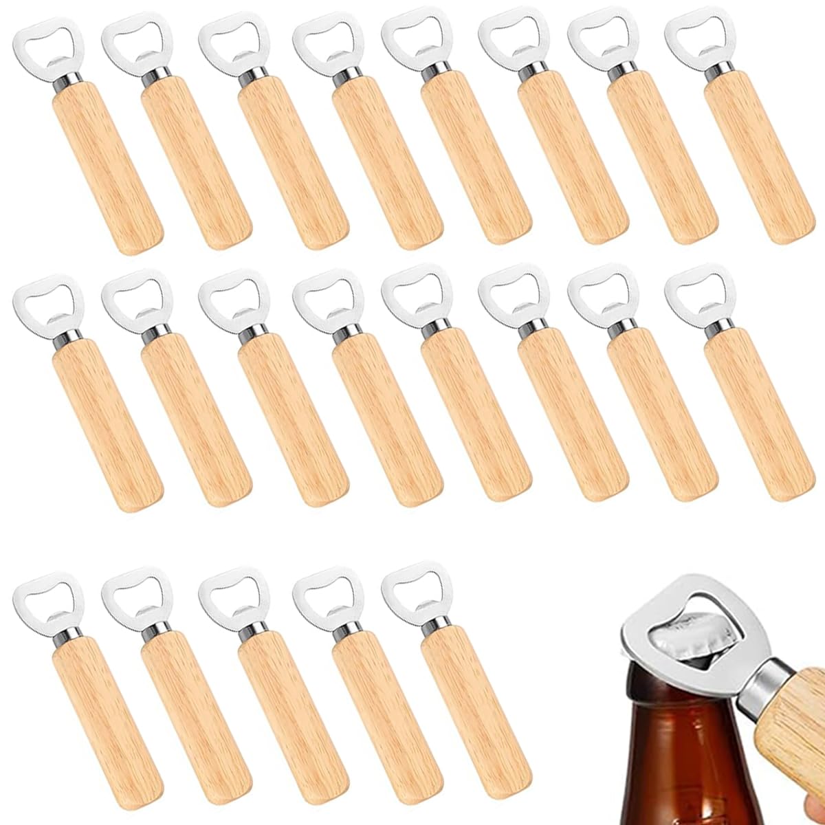 50 Pièces Décapsuleur Bois, Décapsuleurs Inoxydable, Design de la Poignée en Bois, pour la Maison, Cuisine, Bar, Ouvre Bouteille Cadeau