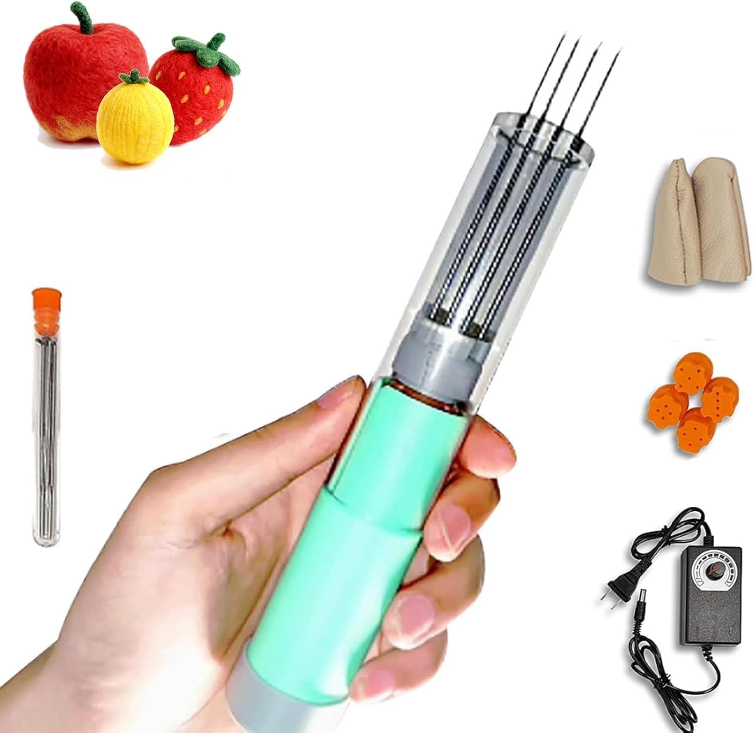 Máquina De Fieltro Eléctrica Con Aguja, Kit De Fieltro De Lana Ajustable Con Velocidad De 7 Agujas Con Trazo De 2 Cm Y Carcasa Transparente For Manualidades De Lana For Adultos Principiantes(Green)