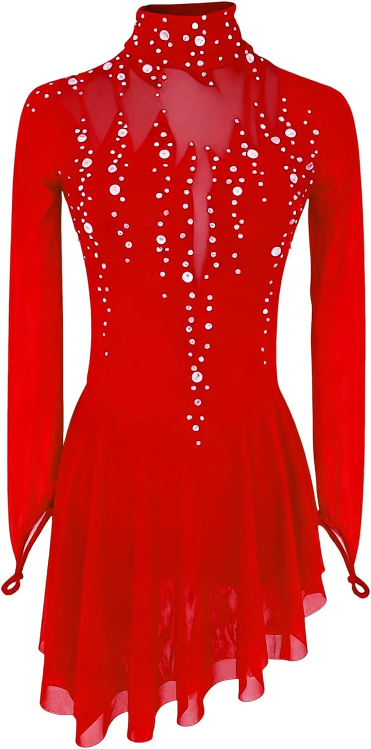 LIUHUO Figure Skating Dress Black Turtleneck Big Open Back Mesh Group Girls Competition Performance