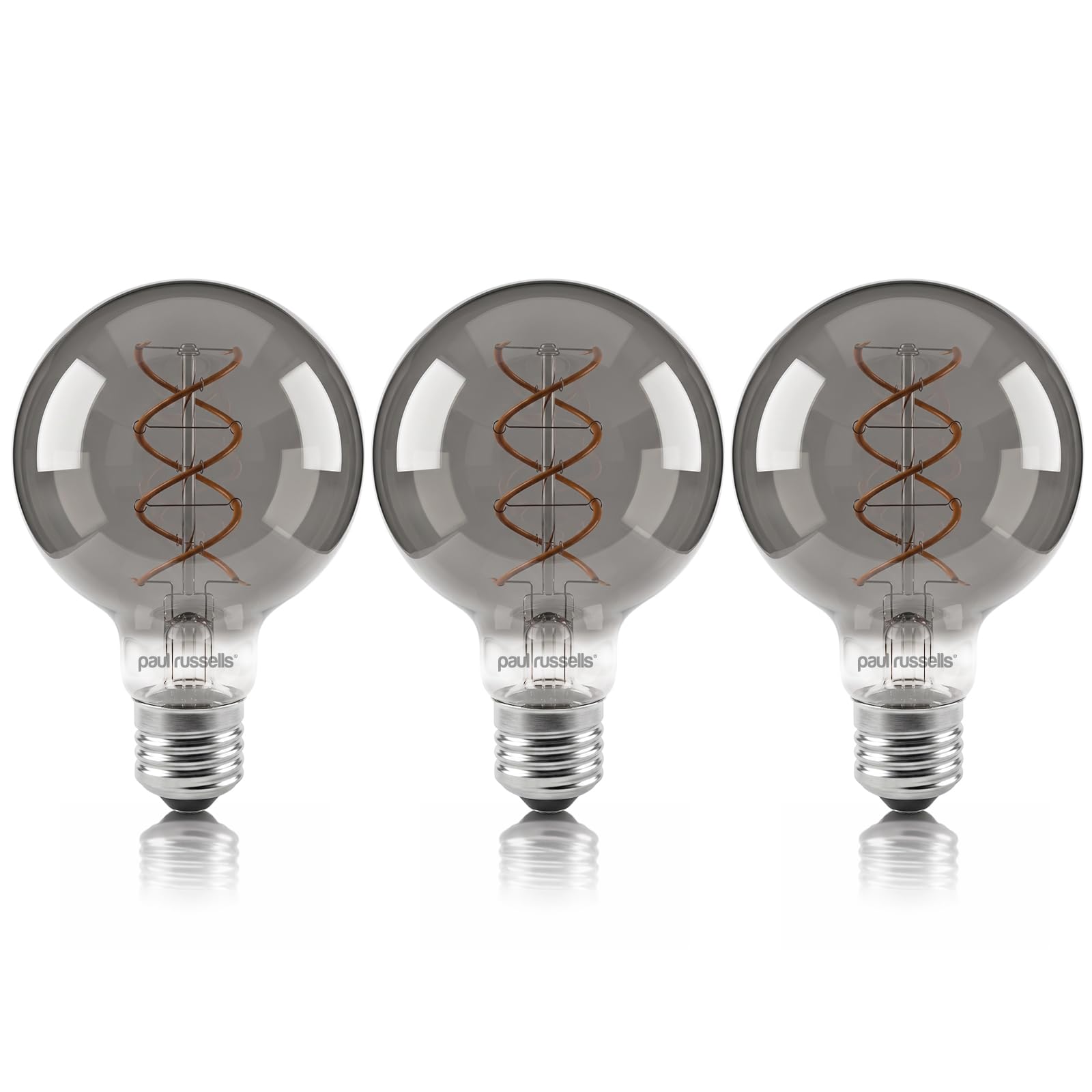 paul russells Vintage LED Edison E27 Screw Bulb, 4.5W (15w Equivalent) 140LM Filament Dimmable G80 Amber Light Bulbs, Retro Style 1800K Warm White, Smoked Grey Glass Globe Antique Lamps โ 3 Packs โ image 1