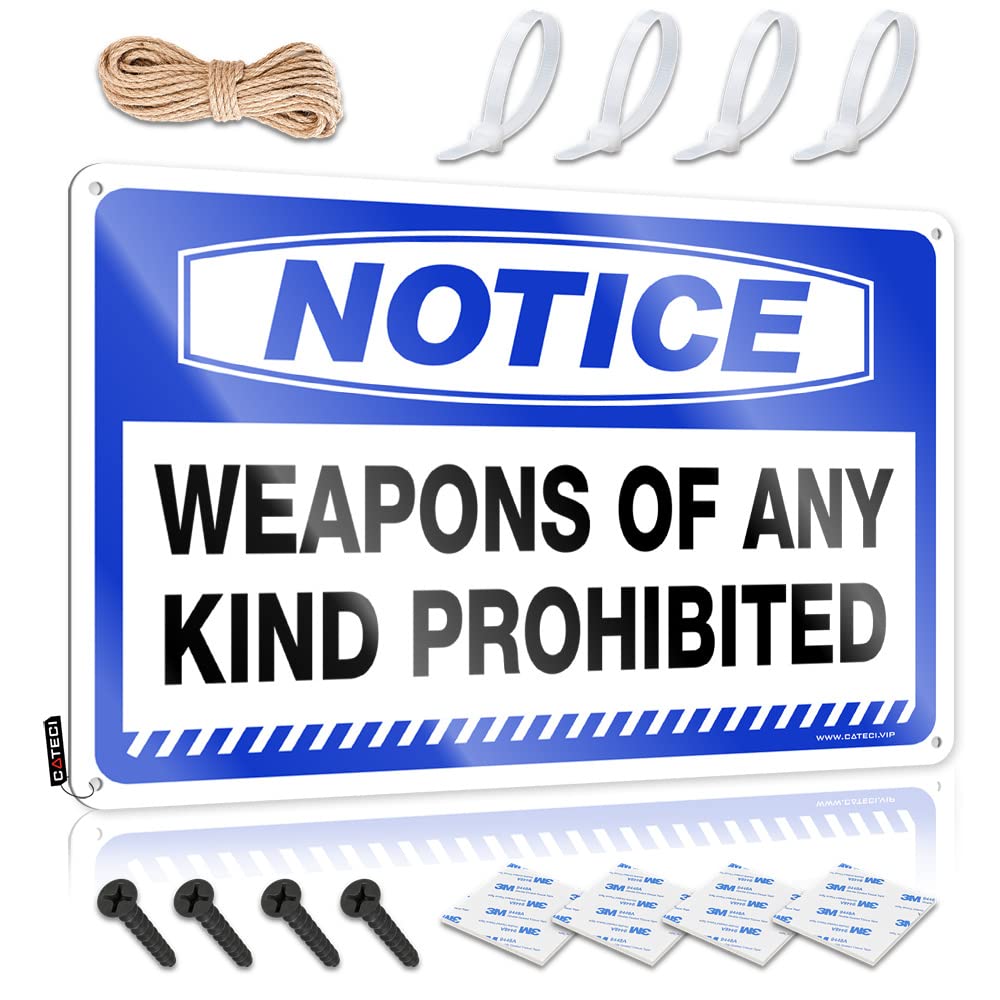 HELIOFORGE Signs For Garage Notice Weapons Of Any Kind Prohibited Tin Sign Outdoor Signs And Decor Backyard Bar Decor(20X30CM)