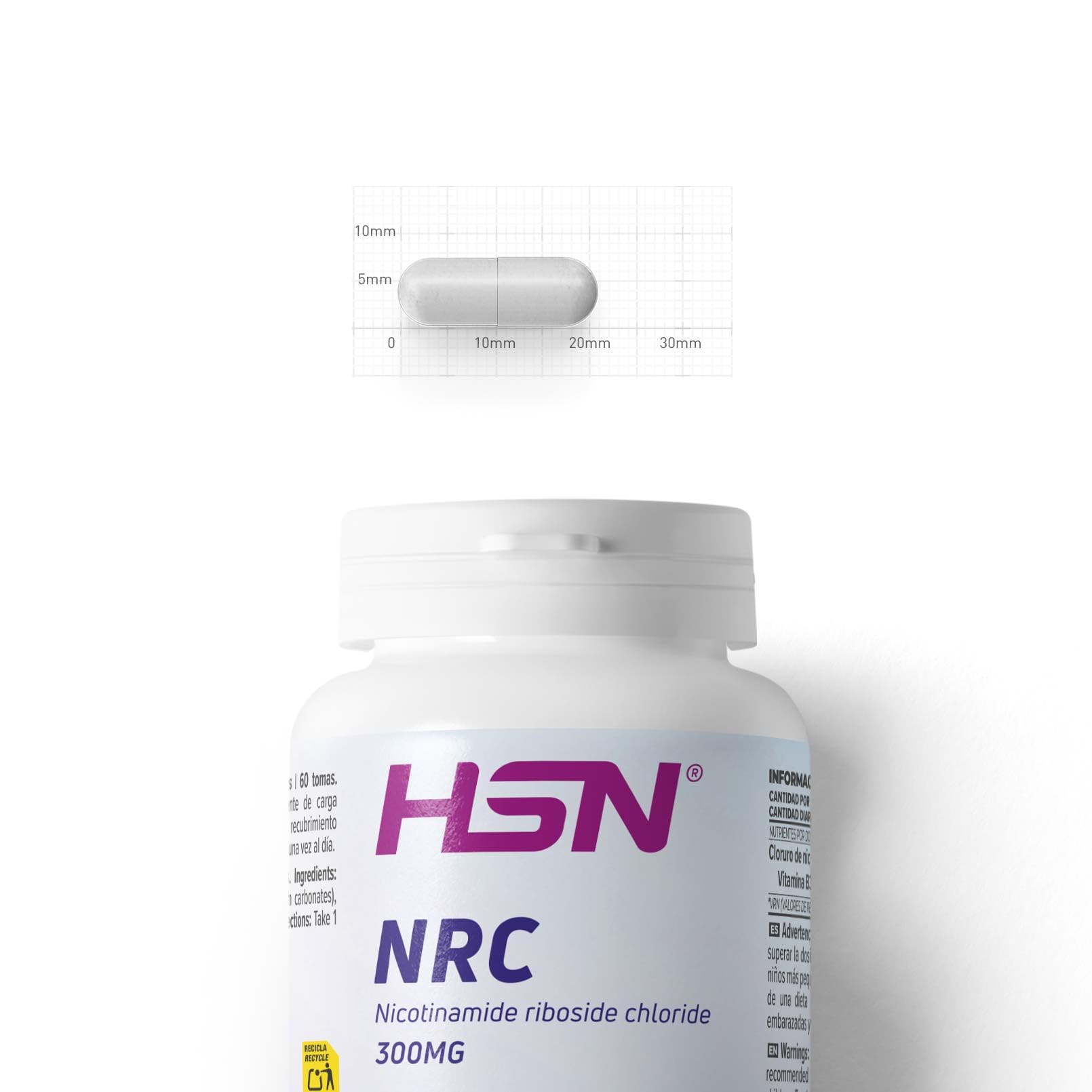 HSN Nicotinamida Ribósido NRC 300mg | 60 Cápsulas Vegetales | Precursor NAD+ Alta Pureza | Vitamina B3 para la Energía y Reducción del Cansancio | No-GMO, Vegano y Sin Gluten