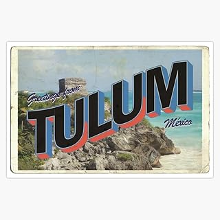 Tulum Mexico Vintage Travel Postcard Design Sticker Vinyl Waterproof Sticker Decal Car Laptop Wall Window Bumper Sticker 5"