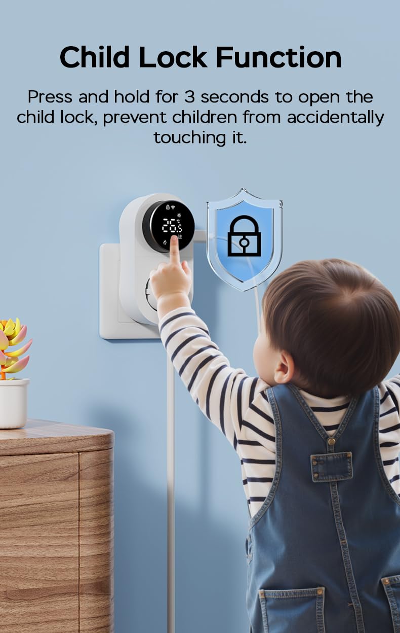 Yasorn Termostato WiFi con enchufe 240V, controlador de temperatura LED con mando giratorio, enchufe inteligente con sensor,control por voz,calefacción y refrigeración, apto para invernaderos/acuarios