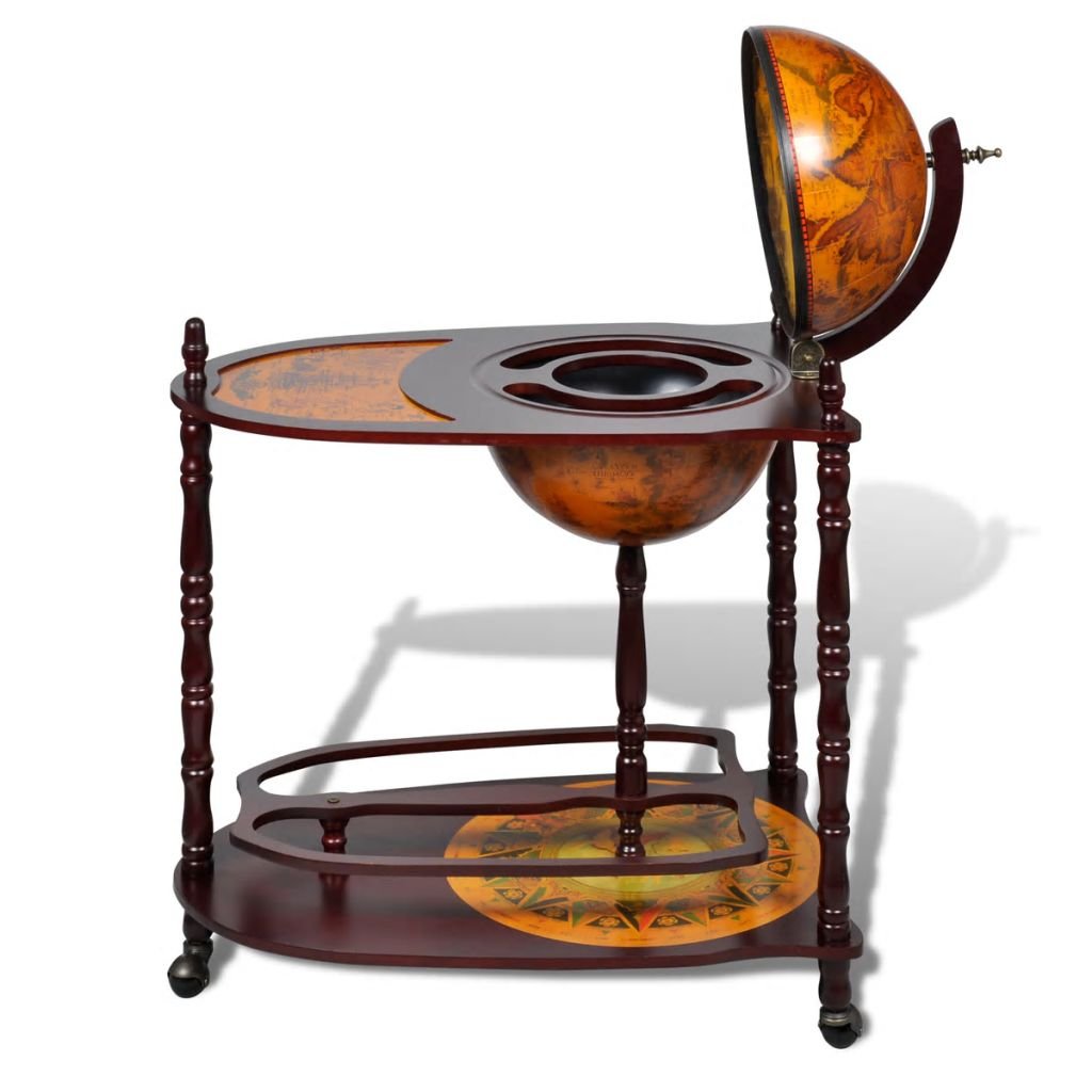 Tidyard Mueble Bar con Ruedas en Forma de Globo Terráqueo Estante de Botellas Botellero de Madera para Vino Licor Bebidas y Bebidas Decoración para Hogar Oficina 77x45x99cm