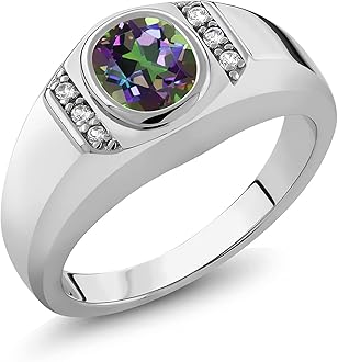 Gem Stone King Oval Ring For Men | Gemstone Birthstone and White Created Sapphire | 925 Sterling Silver | Oval 8X6MM and Round 1.25MM Accents | Sizes 7-13