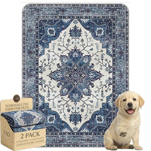 Image of Washable Pee Pads for Dogs,Great Urine Absorbent Reusable Puppy Training Pads,Waterproof,Leak-Proof & Non-Slip Potty Pads for Whelping,Crate,Playpen,Bed.(Dark Navy Floral,18 inchx24 inch)