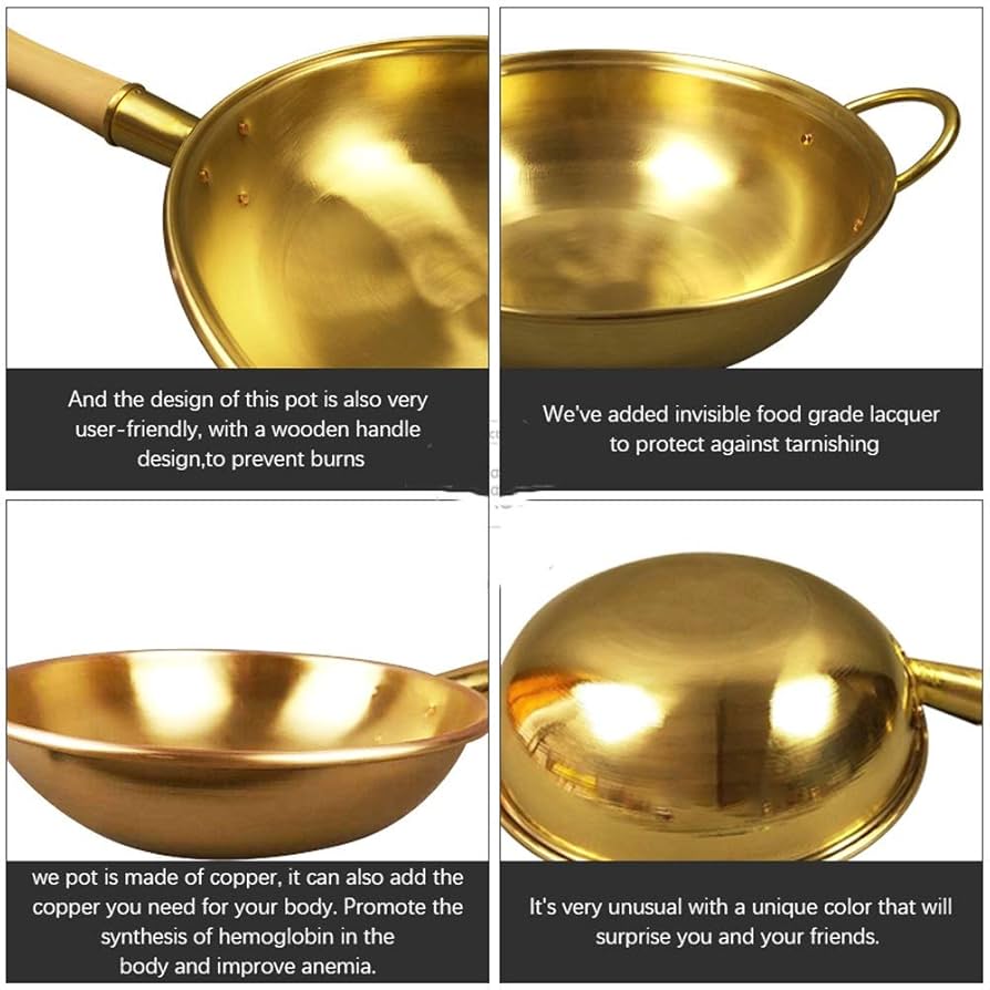 Amazon.com: 純銅鍋銅鍋中國炒鍋黃銅煎鍋炊具烹飪炒鍋銅鍋(尺寸