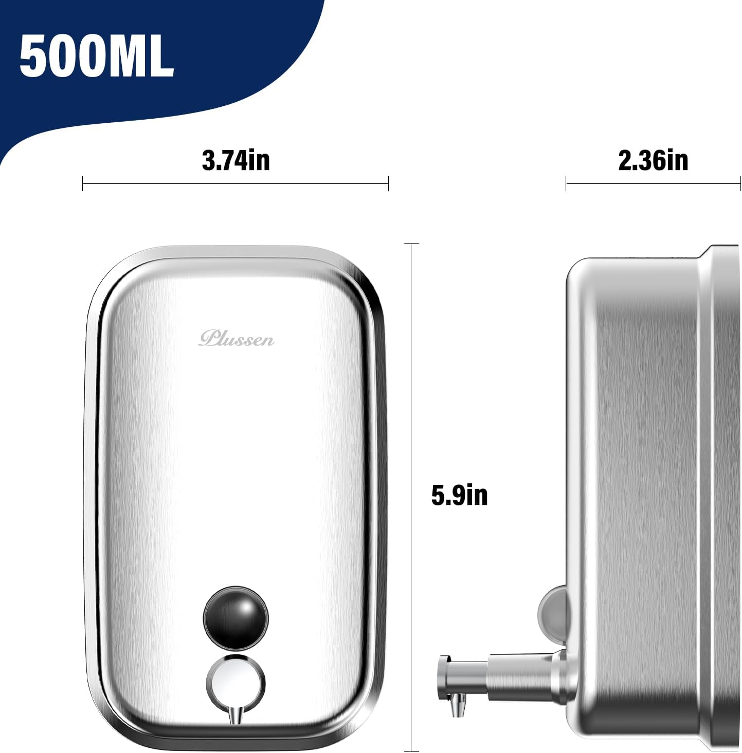 Commercial Soap Dispenser Wall Mount 304 Stainless Steel, Manual Liquid Hand Soap Dispenser for Bathroom Restroom Restaurant Hotel Office, Anti-Leak Pump