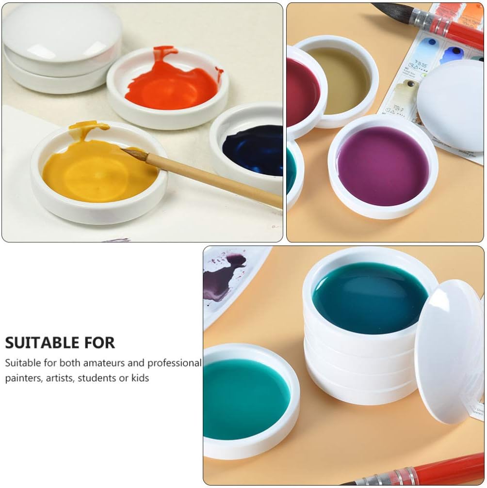 Five Layer Ceramic Palette 5 Layers Mixing Trays Set Round Porcelain Watercolor Palettes Sauce Dishes for Artists Students Holding Painting