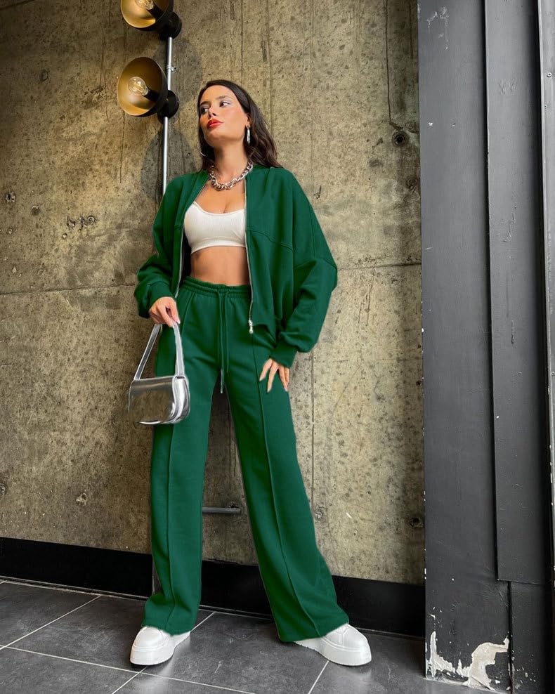 Set Di Abbigliamento Da Viaggio Per Donna, Bomber Rosso A Maniche Lunghe con Cerniera, Pantaloni Larghi con Elastico In Vita, Completo 2 Pezzi, Tuta Casual Ampia, Coordinati Sportivi