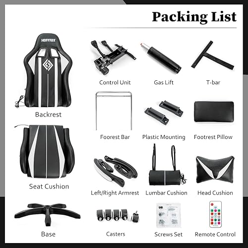 Miniatura 7 de HOFFREE - Silla de Gaming con Masaje, Luces LED RGB y Reposapiés - Silla Ergonómica para Computadora con Respaldo Alto, Silla de Videojuego con
