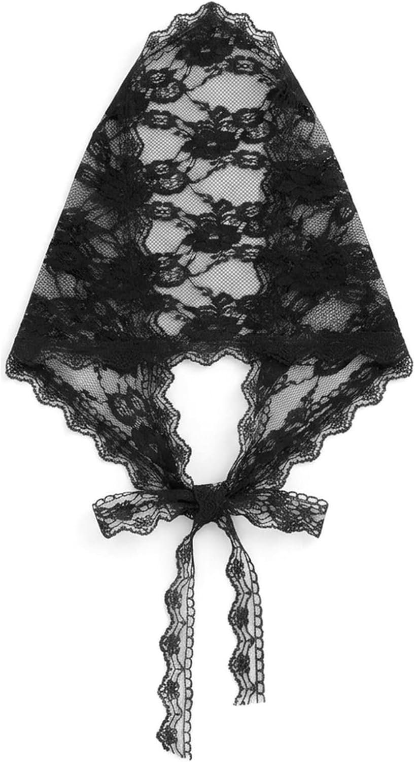 Ymapinc Lace Bandana, Triangle Scarf for Women, Black Lace Head Scarf, Versatile Hair Accessory Headband Waist Belt for Tops Bags Neck Decor