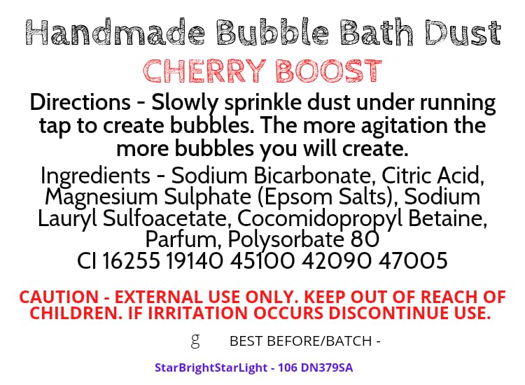 Handmade Bubble Bath Dust - Various Scents (Bath Bomb Dust with Lasting Bubbles) Contains Epsom Salts (Cherry Boost) - Image 3