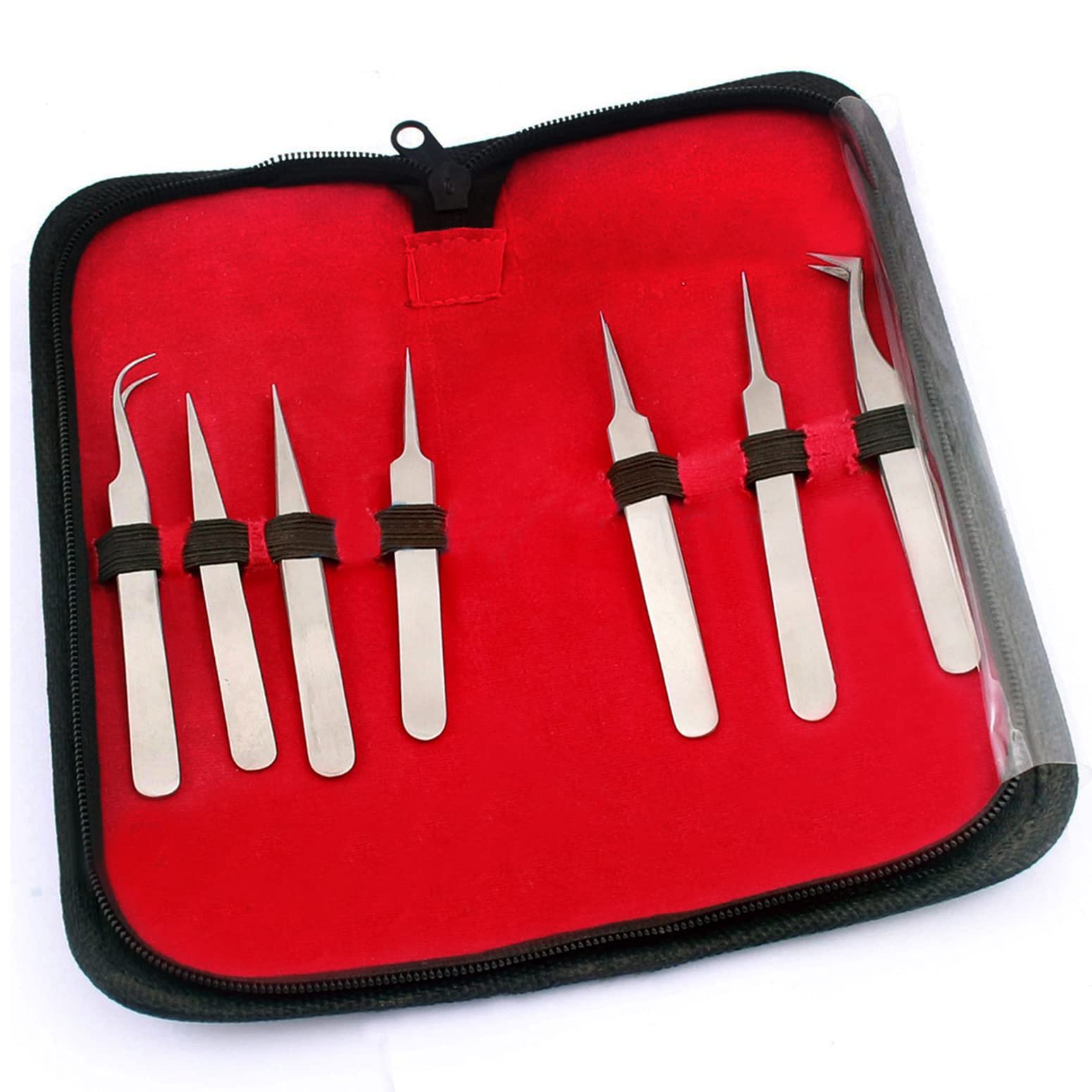 AA PRO Set of 7PC Precision Stainless Steel Tweezers Forceps - Electronics, Beading, Hobby A+ Quality
