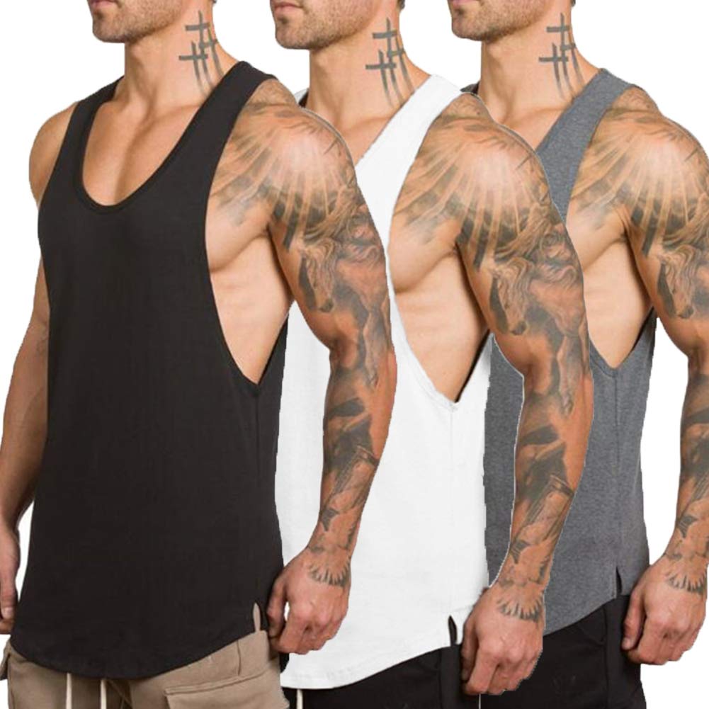 Men's Muscle Tank Tops Sleeveless Cut Off Shirts Bodybuilding Gym Workout Stringer T-Shirts