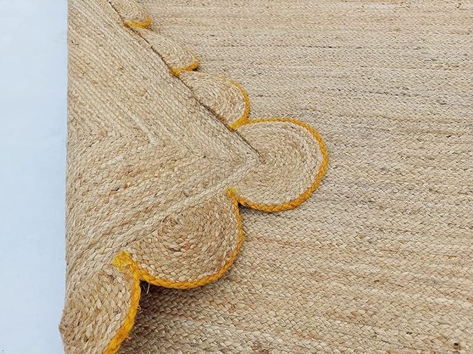 Mahima Jute Scalloped Rug Bohemian Rug Decor Rug Handwoven Rug Custom Rug Decorative Rug (Yellow, 5x7 ft)