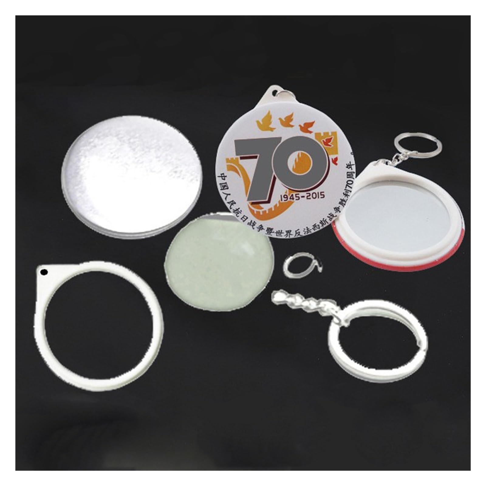 Blanko-Button-Pin-Abzeichen-Bausatz, 50 Sets Schlüsselschloss Spiegel Blanko Badge Button Pins Blanko DIY Bastelteile Maker 50 Stück 44/58mm(58mm)
