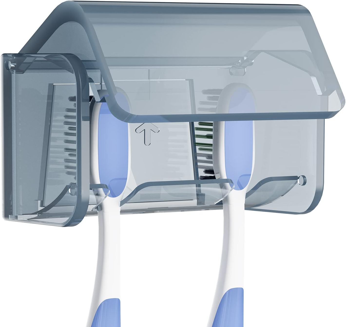 Linkidea Ventilation Wall Mounted Toothbrush Storage Organizer with Cover, 2 Slots Toothbrush Holder, Self Adhesive Wallmount Toothbrush Rack Hanger for Shower, RV, Camper, Bathroom (Grey)