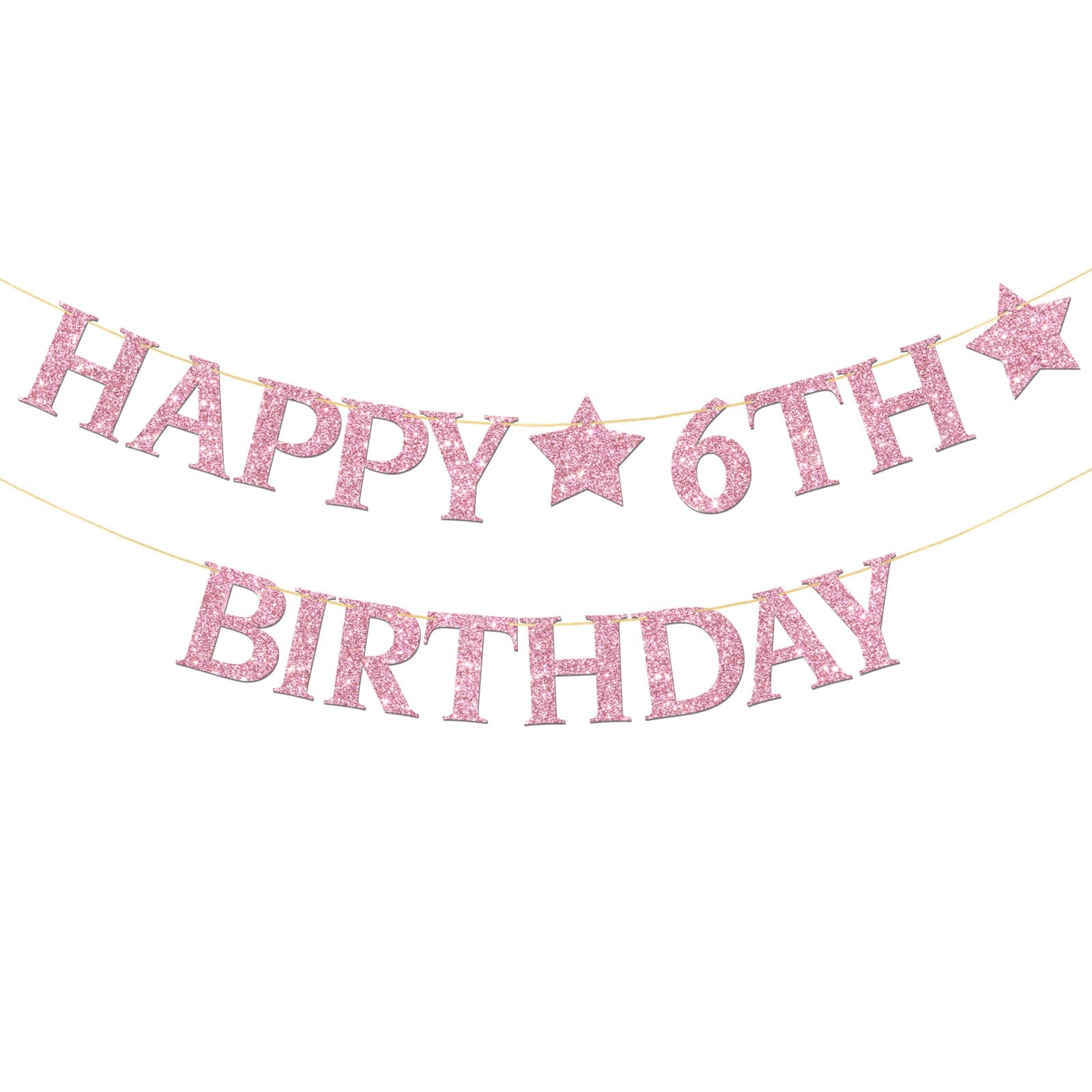 Happy 6th Birthday Banner Colorfu Kid Boy Girl 6th Birthday Party Banner Garland Supplies Perfect Six Bday Gifts Cheers to 6 Years Party Decorations Pink Glitter — image 1