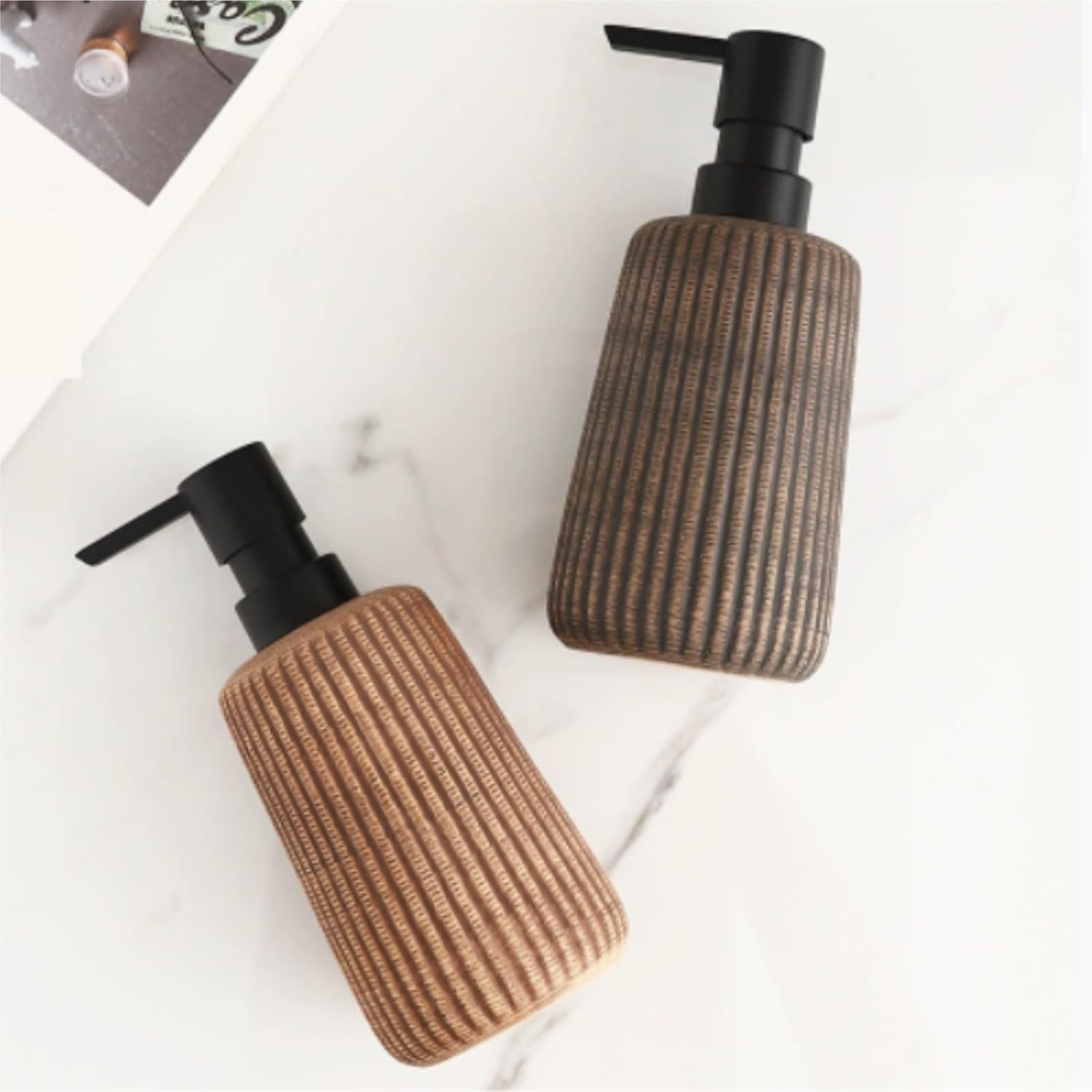 洗面用品 ソープディスペンサー 泡状ソープディスペンサー セラミックカウンタートップ 詰め替え可能 ポンプ付き(Brown)