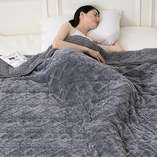 Image of Topblan Weighted Blanket for Adults, 48 inch x 72 inch 15lbs, Soft Sherpa Twin Size Heavy Blanket with 3D Jacquard Flannel Fleece Weighted Blankets for Couch and Bed