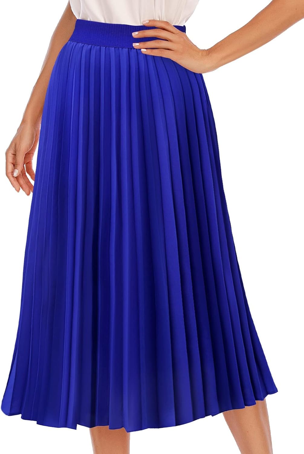 DRESSTELLS Pleated Midi Skirts for Women Midi Long Chiffon High Waisted A Line Skirts Shirring Swing Skirt with Lining Royalblue X-Small