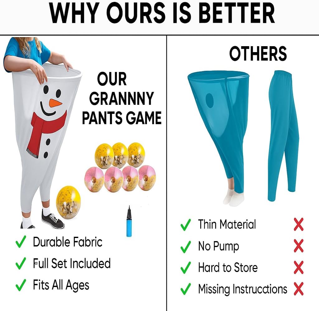 Granny Pants Yard Game – Giant Stretchy Pants Outdoor Relay Set with 10 Bouncy Balls & Pump, Hilarious Backyard Party Game for Adults, Field Day, Team Building & Family Reunions