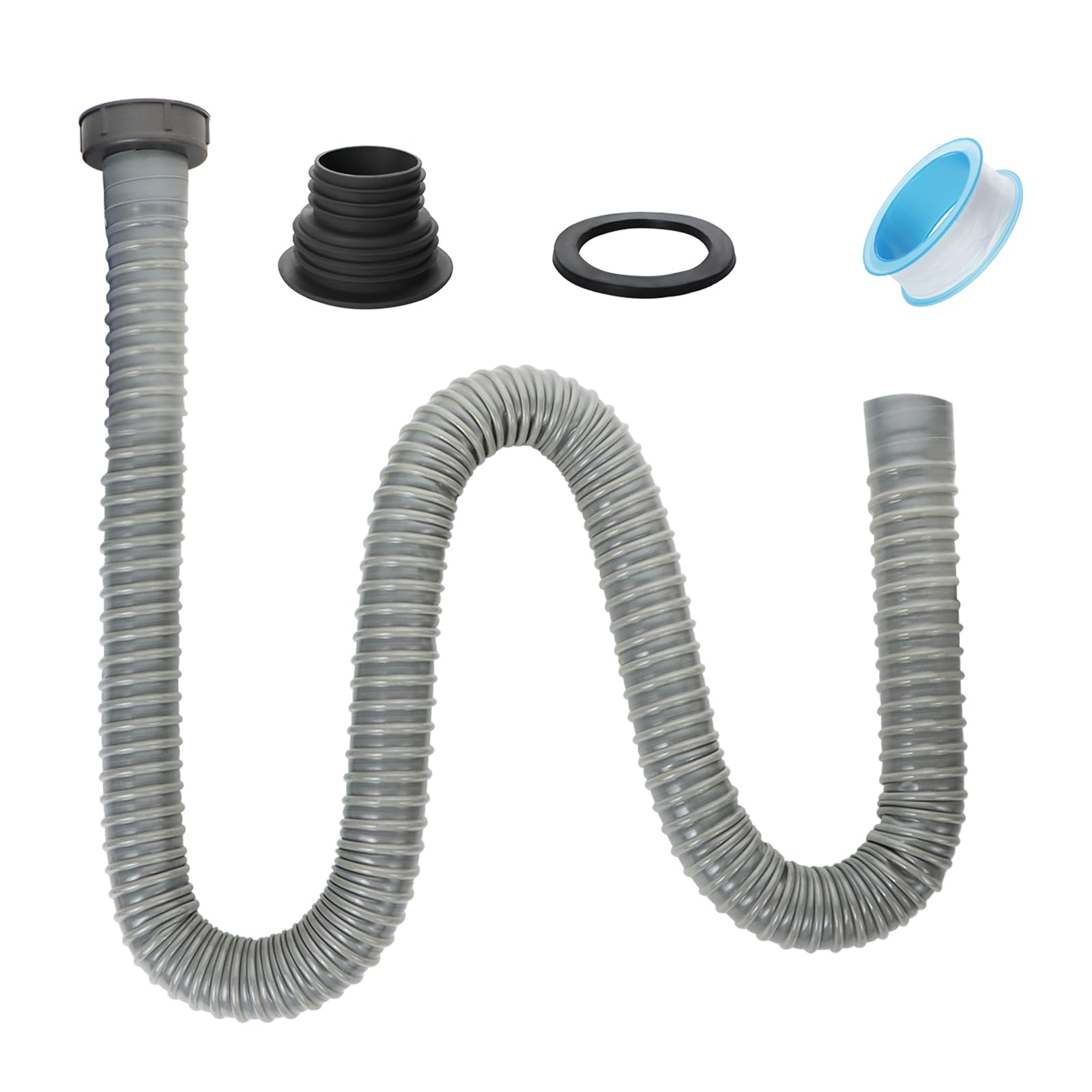 ICEBLUEOR Flexible Sink Drain Hose Kit, 1 1/4 Inch Universal Expandable P-Trap Drain Pipe Kit, Anti-Odor Anti-Clogging, Plastic Drain Pipe Drainage Tube with Adapters for Bath, Wash Basin, Sink