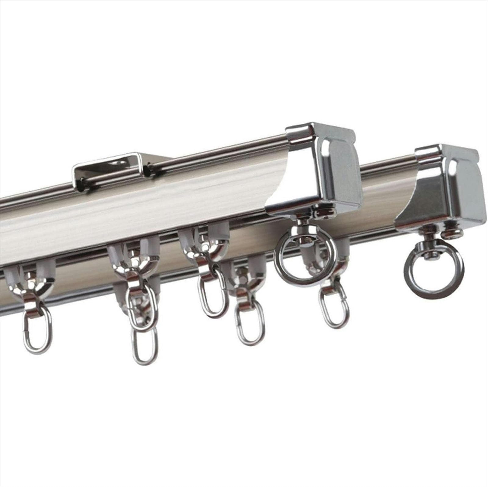 GLDYTVF Champagne Double Curtain Track System - 2m (6.6ft) Aluminum Rail & Accessories for Room Dividers, Curt, Bedroom, Balcony, Office, Hotel - Side-Mounted Options Available