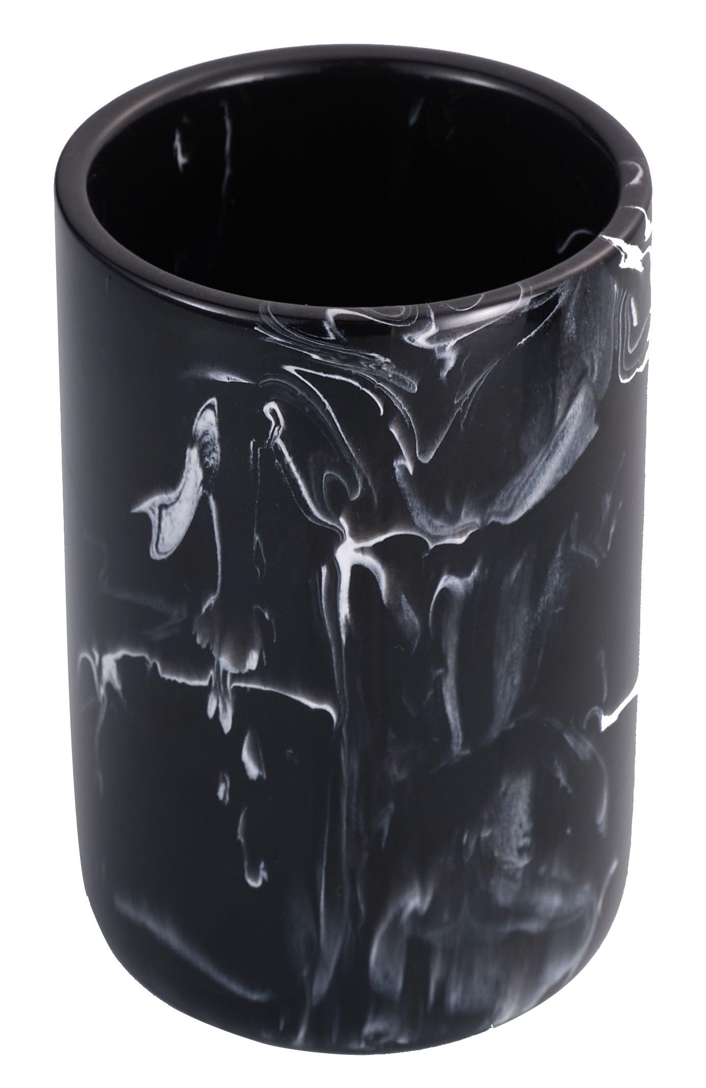 Joitsvia Bathroom Tumbler Cup Holder, Mouthwash Cups with Black Marble Look Polyresin Toothbrush Organizer for Makeup Brushes Holder Pen Container Organizer for Bathroom or Office, Vanity Countertop
