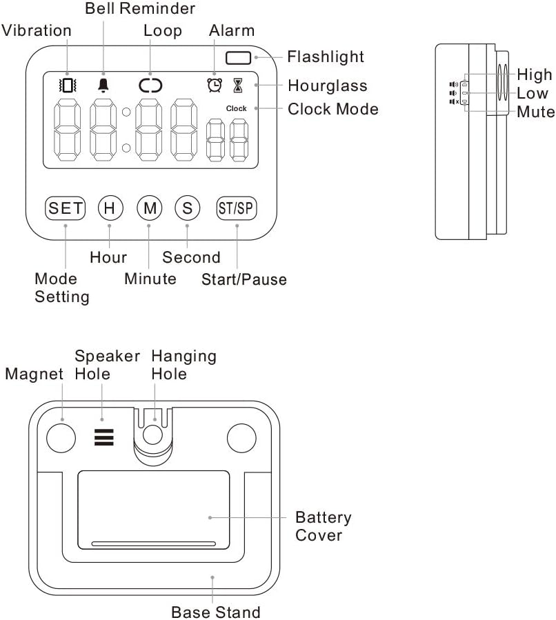 White Multi-Function Digital Timer Clock with Alarm, 2 Pack