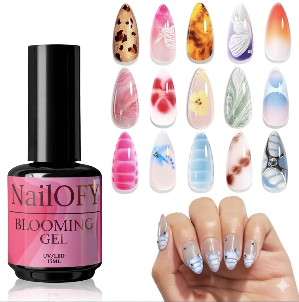 NailOFY Blooming Gel Polish 15ml | Clear UV/LED Blossom Nail Gel for Marble, Watercolor & Floral Effects | Soak-Off Nail Art Gel for DIY Designs | Ideal Gift for Women-image-33