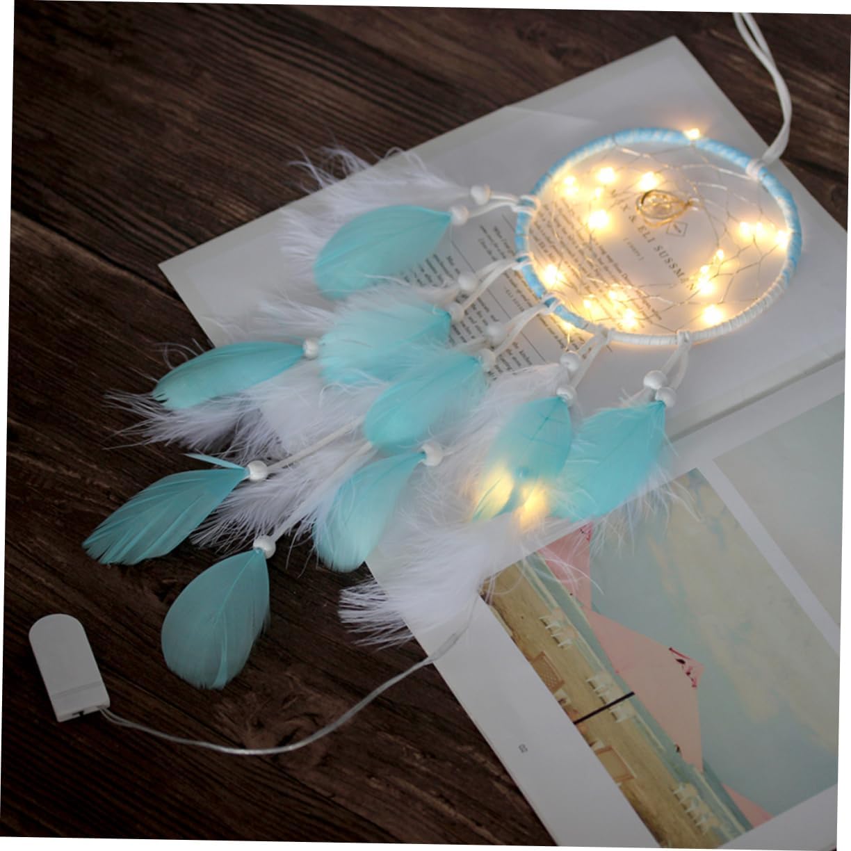 Cabilock Dreamcatcher Decorative Lighted Handmade Catcher Sky- Bohemian Wall Art for Bedroom and Balcony Keeps Dreams and Bad Dreams
