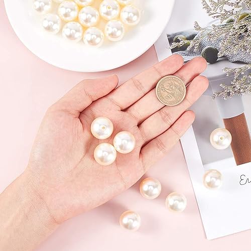 Miniatura 3 de arricraft Aproximadamente 120 cuentas de perlas grandes de 0.787in, cuentas redondas acrílicas, cuentas sueltas blancas cremosas para hacer joyas,