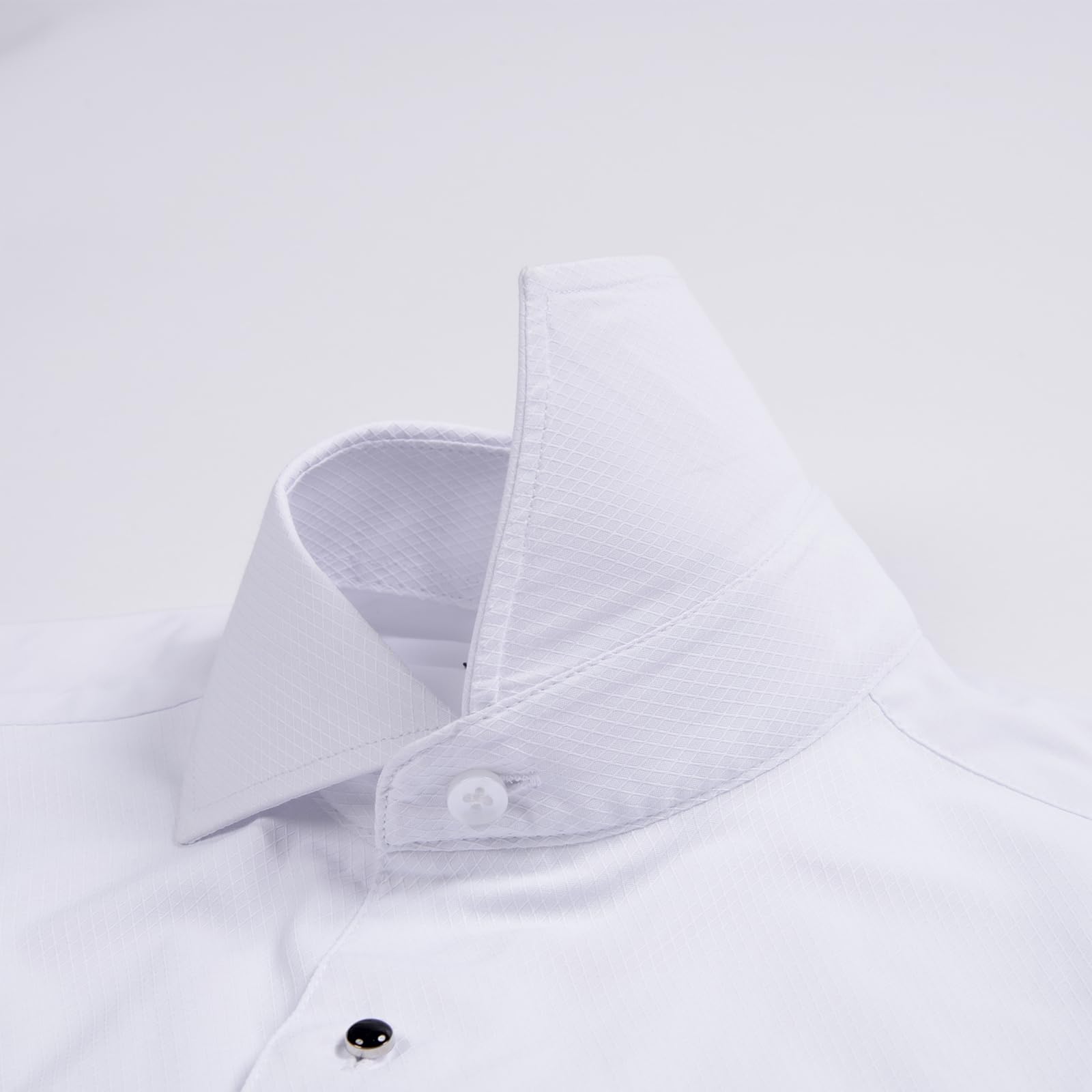Herren Smokinghemd–Windsor Kragen, Verstellbarer Kragensteg Jacquard-Front Französische Manschetten Convertible Knopfl Eeiste Stretch Weiß