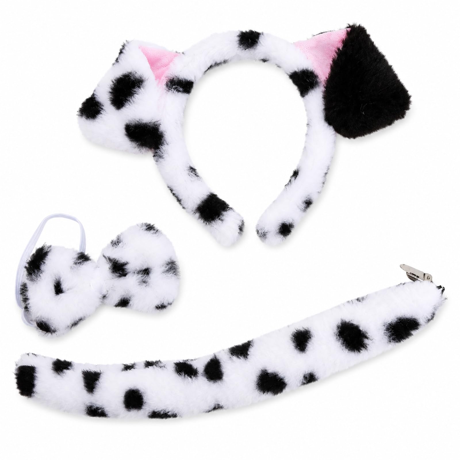 Yunvisty 3Pcs Dalmatian Costume Accessory Set Dog Ears Headband Costume