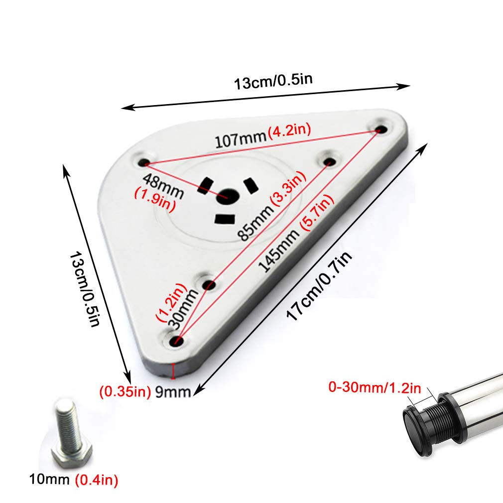 Gambe per tavoli per mobili in metallo, Piedini di supporto per barra regolabili, per tavoli da pranzo e armadietti, Regolabili 0-30 mm, Acciaio inossidabile 304, con viti e cacciavite, Set di 2 (140