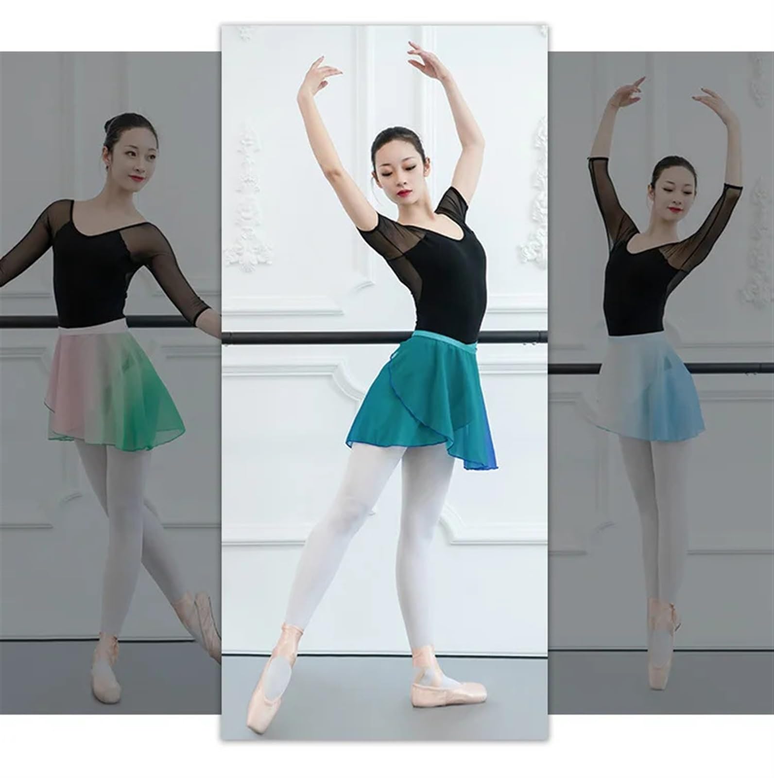 Chiffon-Rock Professioneller Erwachsener Rock Tanzkleid Chiffon Ballettröcke Damen Soft Lace Up Ballerina Tanzkostüme(Color 1)