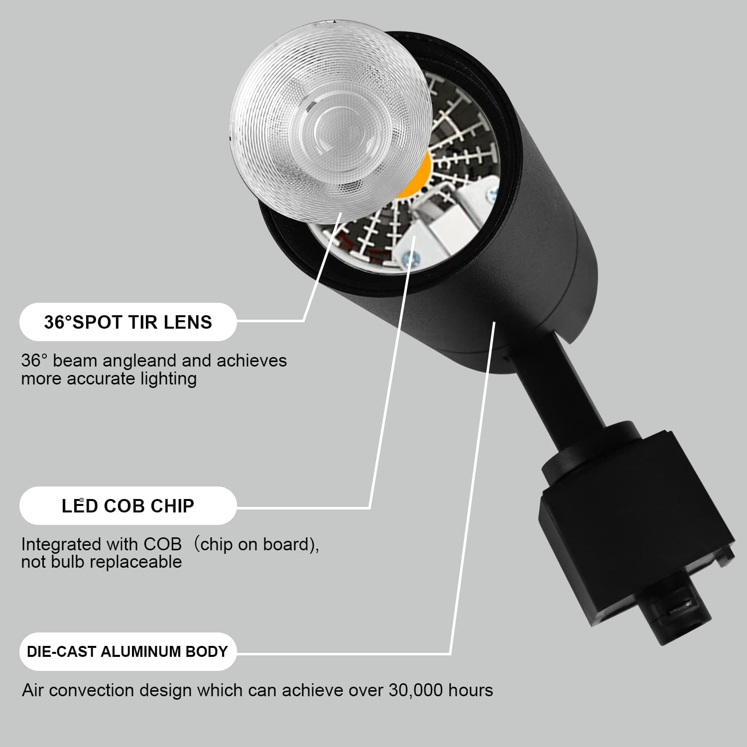 EAGLOD 12W LED Track Light Heads,Dimmable Single Circuit H Type Track Lighting Head for Accent Task,Retail,Art Exhibition Spot Lighting,120V CRI90+ 3000K Warm White 36°Angle Halo Type 6 Pack (Black)