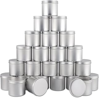 24 Pack Round Cans with Screw Lid 10 Oz Aluminum Metal Tins DIY Food Candle Containers for Lotion Bars, Balms, Salve, Spices, Beard Balm, Crafts with 4 Markers 3 Sheets Label Stickers 1(Silver)