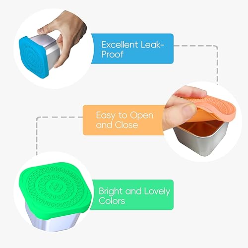 Miniatura 5 de Paquete de 6 recipientes de acero inoxidable de 6 onzas para niños, a prueba de fugas, pequeños recipientes de almacenamiento de alimentos con tapa