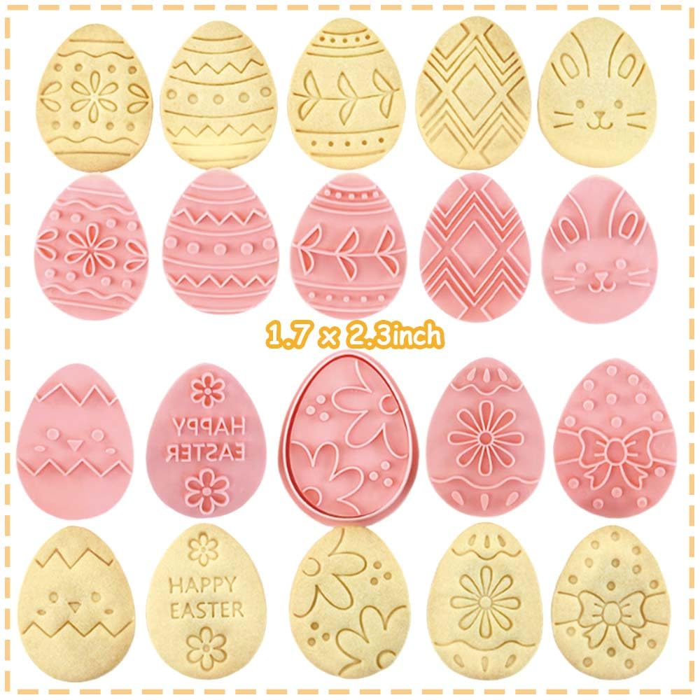10 mini cortadores de galletas, sellos de galletas de diseño 3D elevado, mini moldes divertidos para huevos de Pascua, juego de cortadores de galletas de adorno de Pascua (huevo de Pascua, conejo)