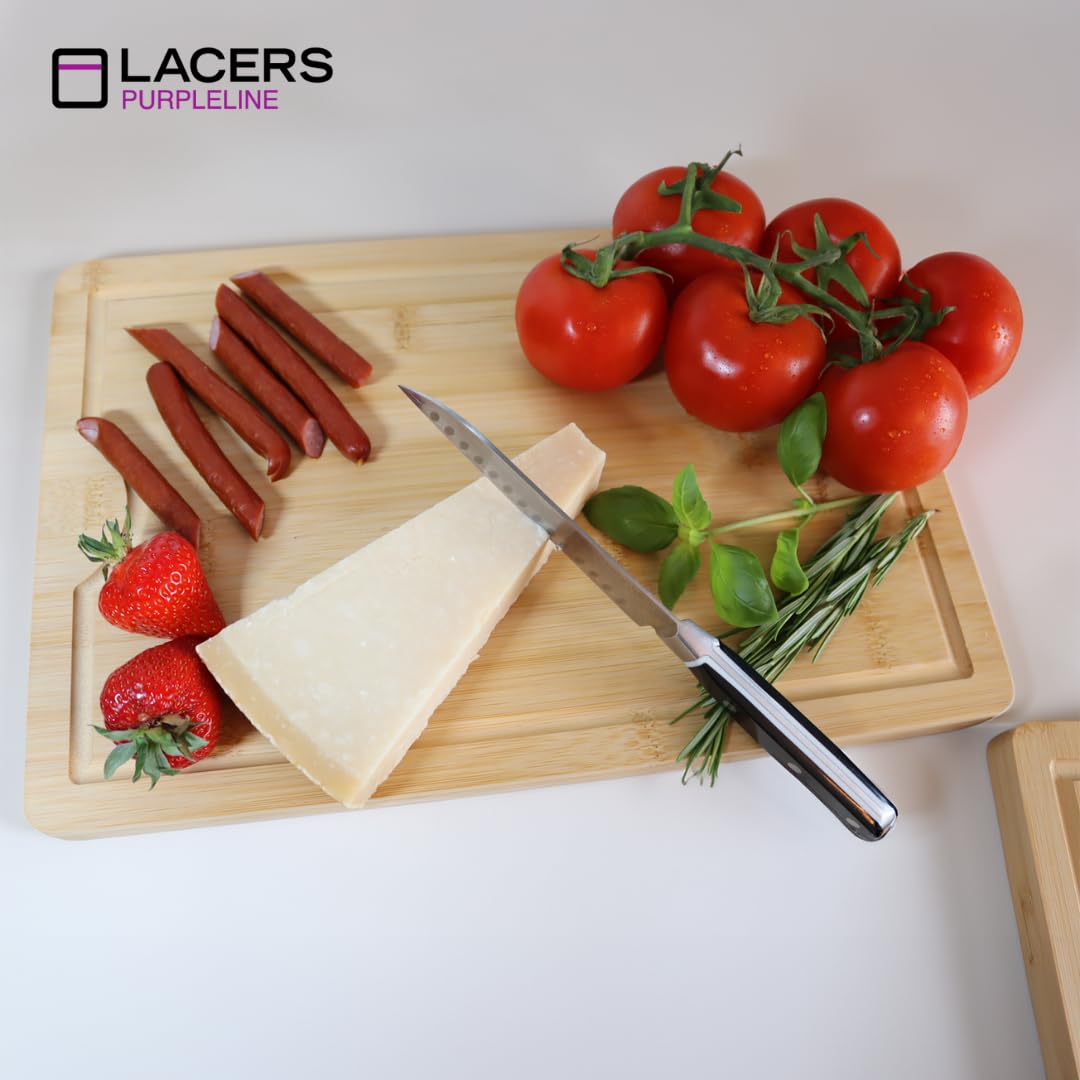 Lacers PurpleLine Tabla de cortar de madera de bambú, juego de 3 piezas, apto para lavavajillas, tabla de madera para cocina y desayuno, tabla de bambú, tabla para cubrir la estufa, tabla de cortar